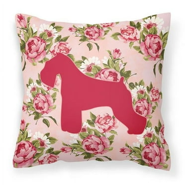 Schnauzer Pink Roses Fabric Decorative Pillow