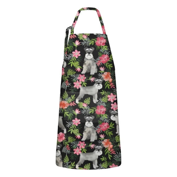 Schnauzer with Pioneer Flower Apron-Garden Aprons for Women with Pockets-Cotton Linen Waterproof Kitchen Cooking Gardening Aprons Adjustable for Kitchen,Cooking,BBQ and Salon 33x27 Inch