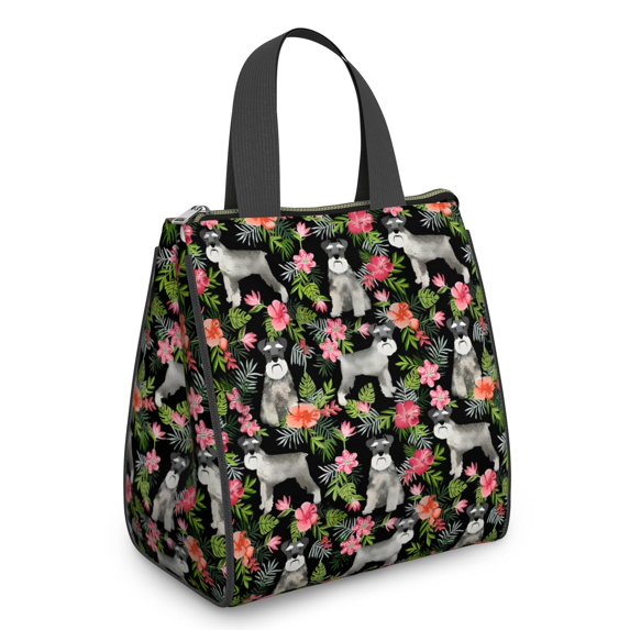 Schnauzer with Pioneer Flower Insulated Lunch Bag for Women & Adults,Large Portable Soft Cooler Lunch Bag,Thermal Food Storage Tote with Pearl Cotton,8.66L,8.75x5.75x9.5 Inch