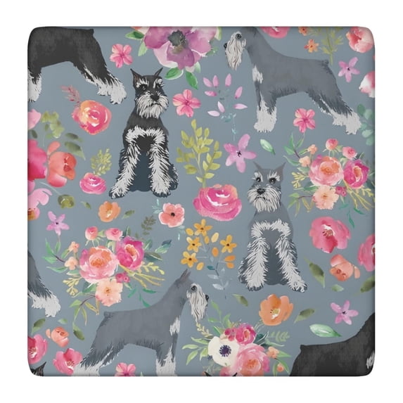 Schnauzer and Pioneer Flower Square Fitted Tablecloth with Elastic Edge,Square Table Cover,Washable Elastic Table Cover for Home Kitchen Party Decor 36"x36"