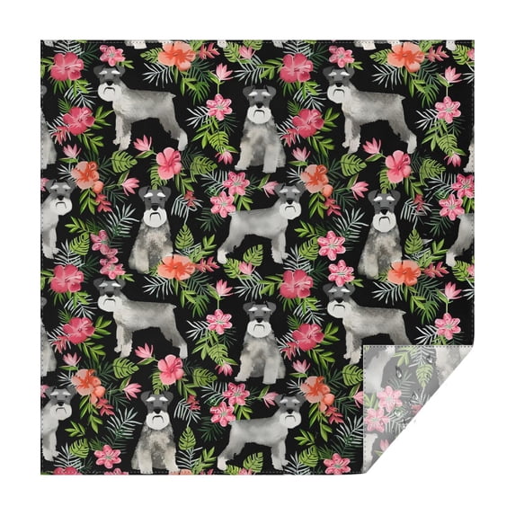 Schnauzer with Pioneer Flower Square Tablecloth,Waterproof Square Table Cover,Wipeable Spillproof Washable Table Cover for Home Kitchen Party Decor 42"X42"(107x107cm)