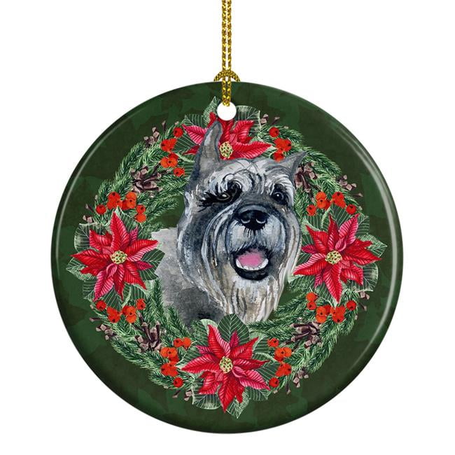 Schnauzer Poinsetta Wreath Ceramic Ornament 2.8 in x 2.8 in