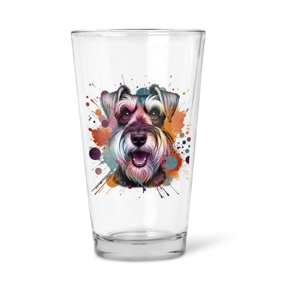 Schnauzer Portrait Watercolor Vintage Retro Styles 16oz Pint Beer Glass Mug Miniature Schnauzer Dog Lover Beer Glasses Cup - 00001