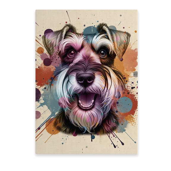 Schnauzer Portrait Watercolor Vintage Retro Styles Vertical Matte Canvas Poster Miniature Schnauzer Dog Lover Wall Art Home Decor - 00001