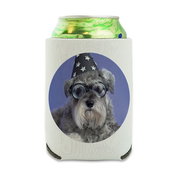 Schnauzer Puppy Dog Wizard Glasses Spell Book Can Cooler - Drink Sleeve Hugger Collapsible Insulator - Beverage Insulated Holder