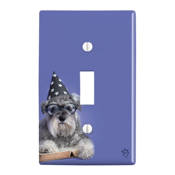 Schnauzer Puppy Dog Wizard Glasses Spell Book Plastic Wall Decor Toggle Light Switch Plate Cover