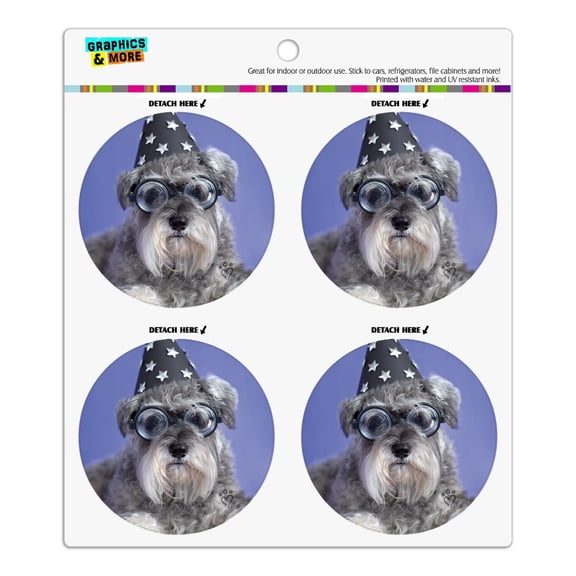 Schnauzer Puppy Dog Wizard Glasses Spell Book Refrigerator Fridge Locker Vinyl Circle Magnet Set
