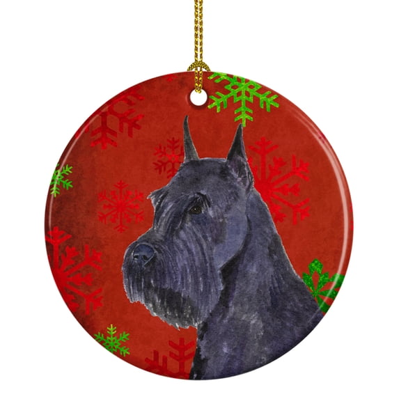 Carolines Treasures SS4730-CO1 Schnauzer Red Snowflakes Holiday Christmas Ceramic Ornament, Multicolor