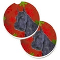 thumbnail image 1 of Schnauzer Red and Green Snowflakes Holiday Christmas Set of 2 Cup Holder Car Coasters, 1 of 1
