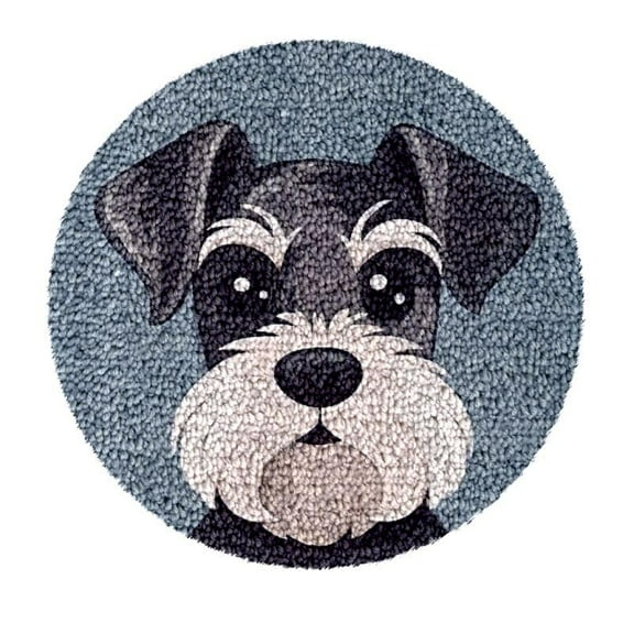 Schnauzer Round Latch Hook Rug Kits Set for Starter Crochet Hook Cushion Floor Mat Sofa Seat Cushion Crocheting Kits with Preprinted Canvas Crochet Yarn Carpet 50X50CM (bi21)