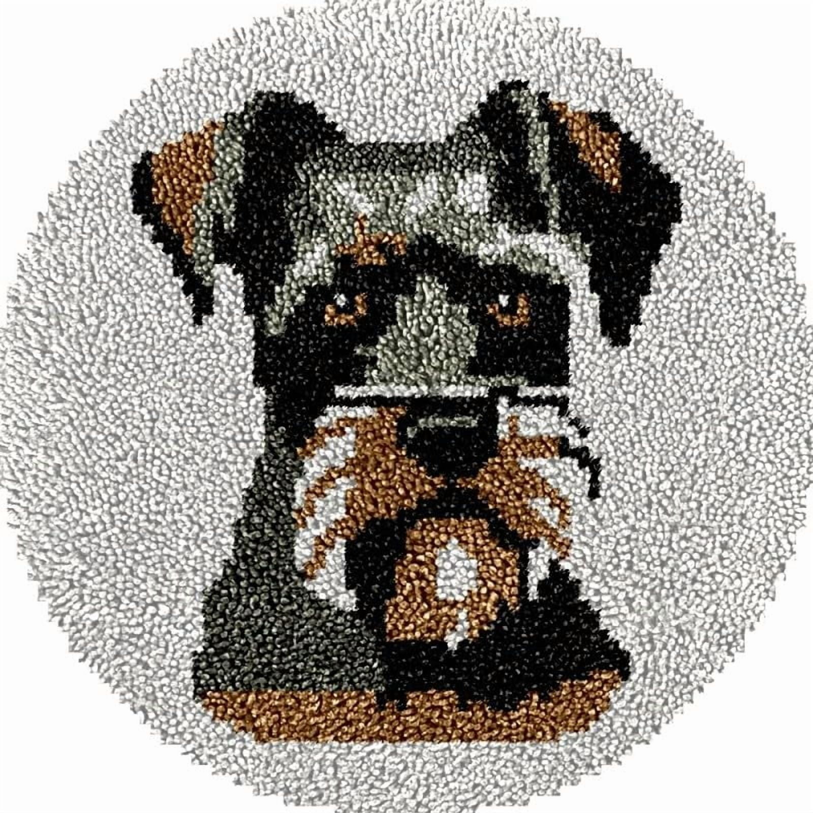 Schnauzer Round Shape Latch Hook Rug Kits Set for Starter Crochet Hook Cushion Mat Sofa Seat Cushion Crocheting Kits with Preprinted Canvas Crochet Yarn Kits 50X50cm (ui60)