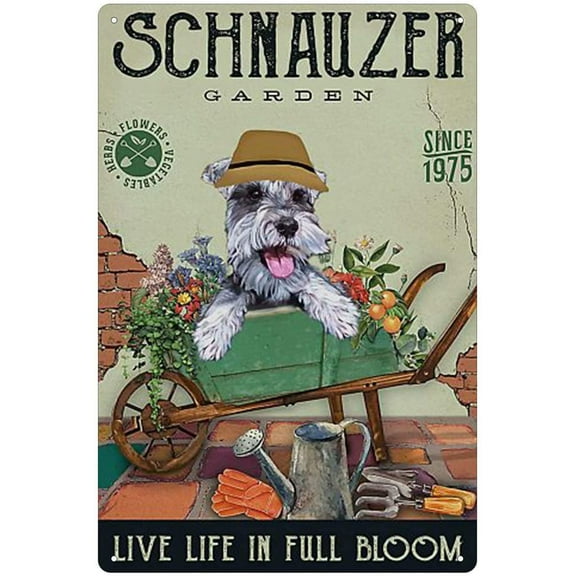 Vintage Schnauzer Dog Poster Metal Sign Garden Live Life In Fill Bloom Tin Signs Retro Plaque Wall Decor Gift For Home Kitchen Office Club Bar Gym 8x12 Inch