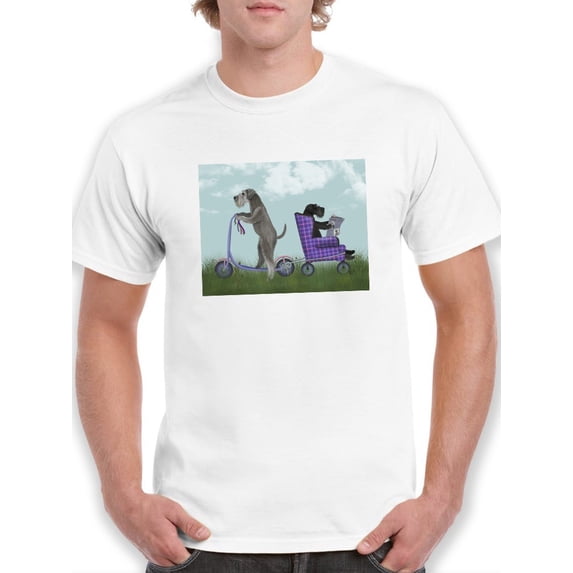 Schnauzer Scooter T-Shirt Men -Fab Funky Designs, Male Small