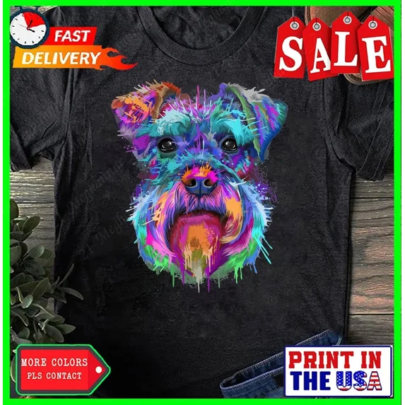 Schnauzer Splash Art Cute Pet Lover Bright Creative Dog Design Unisex T-Shirt, up to size 5XL