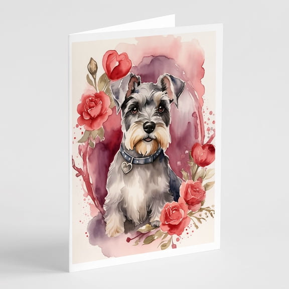 Schnauzer Valentine Roses Greeting Cards Pack of 8 7 in x 5 in