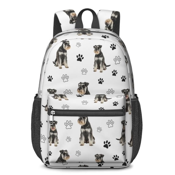 Schnauzer and Dog Paw Print White 17" School Backpacks for Teens,Waterproof Oxford Fabric,S-Shape Padded Straps for School,Travel,Hiking,Camping