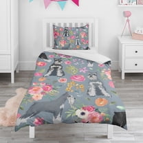 Schnauzer and Flower Duvet Cover and Pillowcase Set for Single Bedding, Bedroom Accessories for Kids Teens