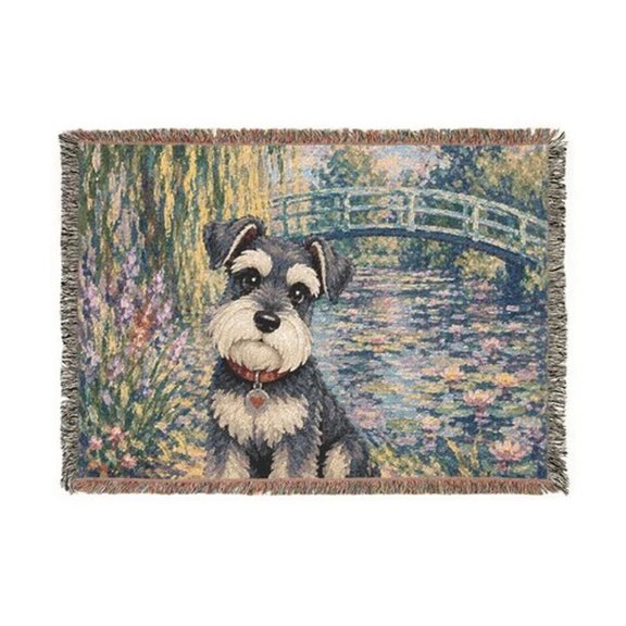 Schnauzer by Pond Impressionist Dog Woven Throw Blanket, 100% Cotton, Fringed Edges