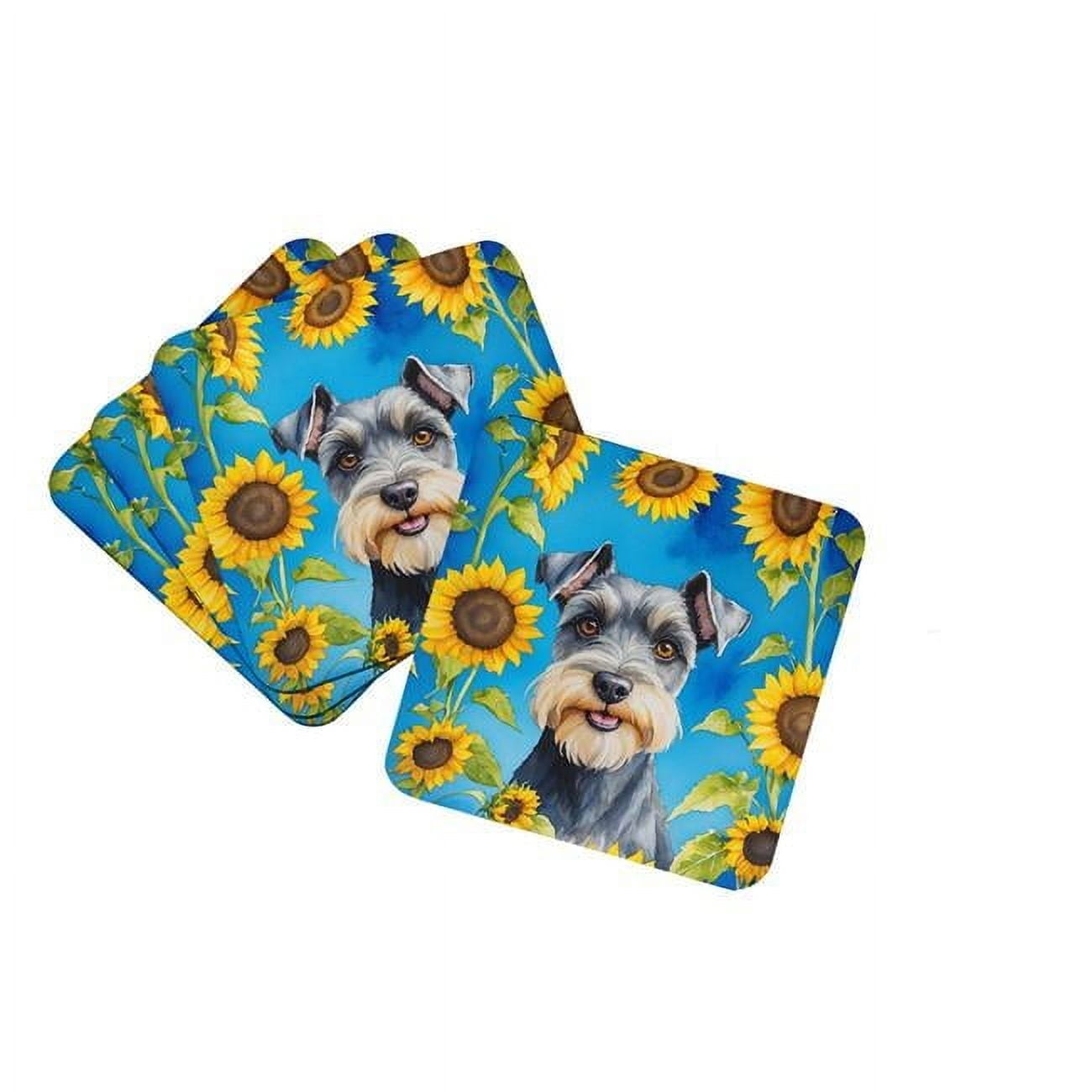 Schnauzer in Sunflowers Foam Coasters 3.5 in x 3.5 in