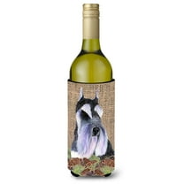 Schnauzer on Faux Burlap with Pine Cones Wine Bottle Hugger