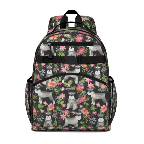 Schnauzer with Flowers Backpack for School,Cute School Bag,Schoolbag with Adjustable Shoulder Straps & Padded Back,15.25"x11.5"x5.25"