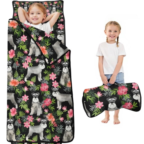 Schnauzer with Pioneer Flower Toddler Nap Mats for Kids Preschool,Sleeping Mat Bag or Kids,Toddler Sleeping Bag,Toddler Nap Mat or Daycare
