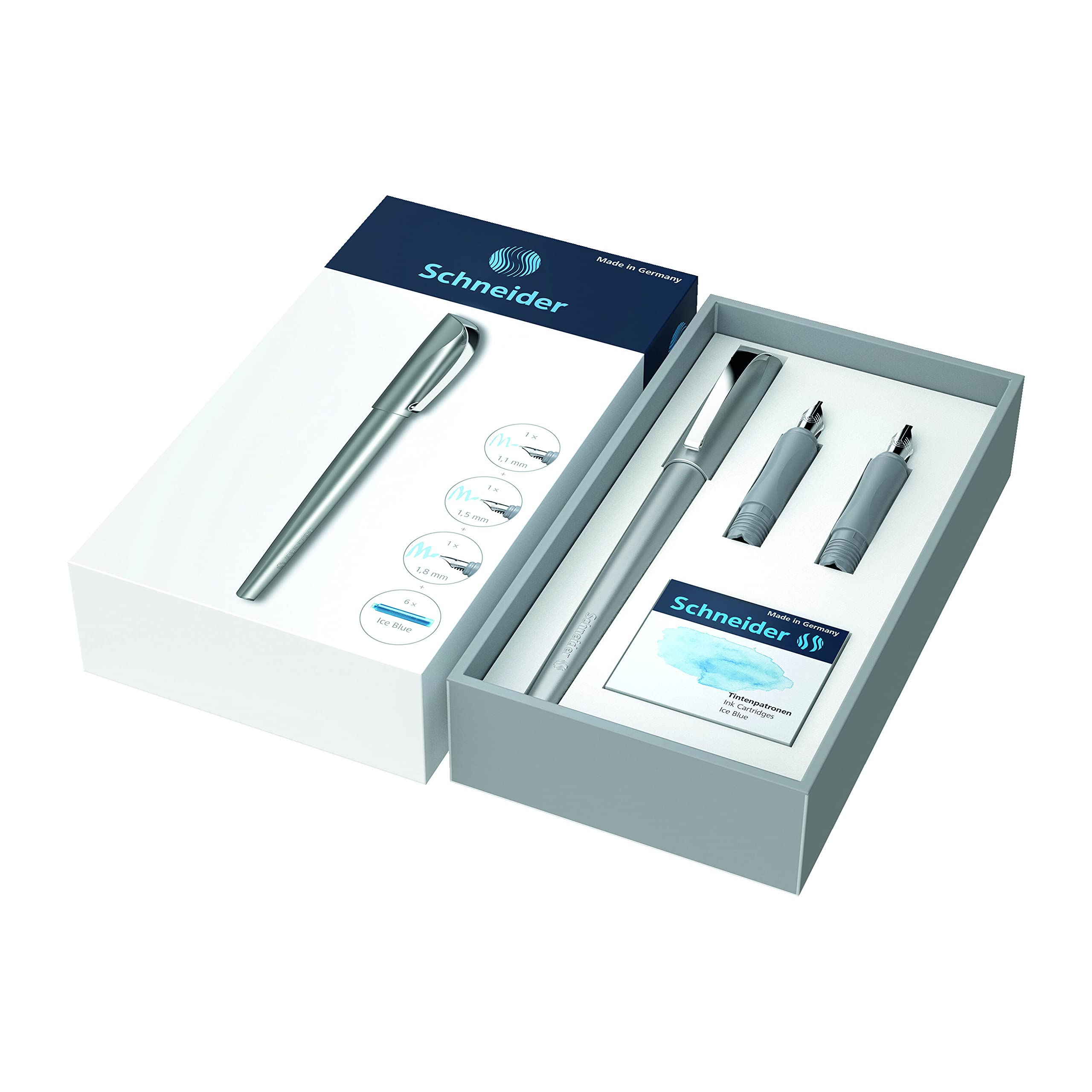 Schneider Anthracite Fountain Pen and Ice Blue Ink Callissima Calligraphy Set