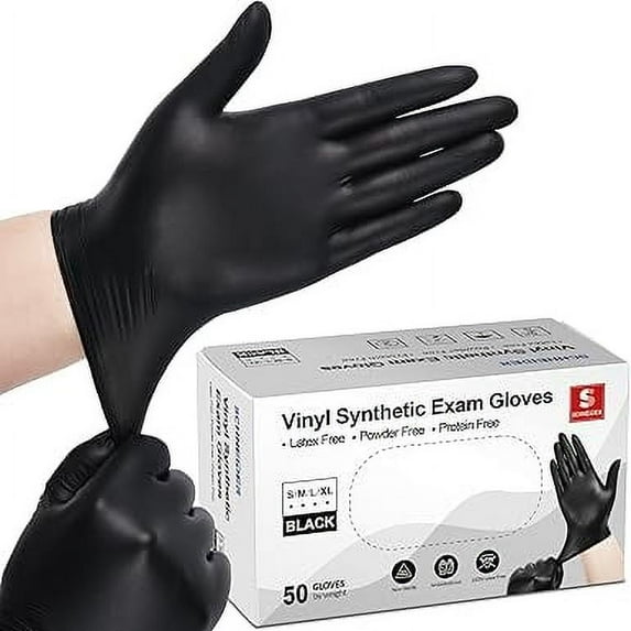 Schneider Black Vinyl Exam Gloves, 4mil, Disposable Gloves Latex-Free, Plastic Gloves for Medical, Cooking, Cleaning, and Food Prep, Sizes Small (Pack of 50)