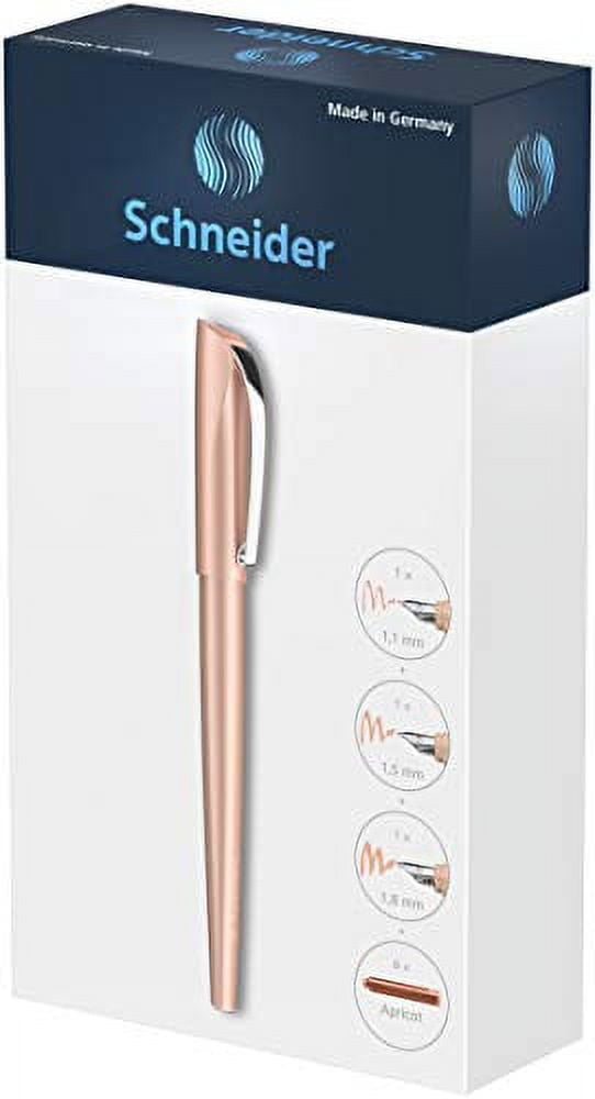 Schneider Callissima Calligraphy Fountain Pen Gift Set: Apricot, 1.1 mm, 1.5 mm, 1.8 mm Interchangeable Tips + Pack of 6 Apricot Ink Cartridges (143806)
