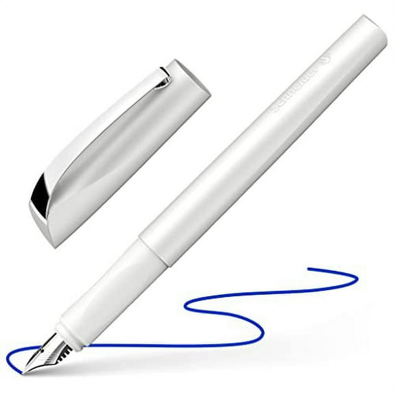 Schneider Ceod Shiny Fountain Pen (Right and Left-Handed Hands, M Nib, incl. Ink cartridge royal blue) pearl white