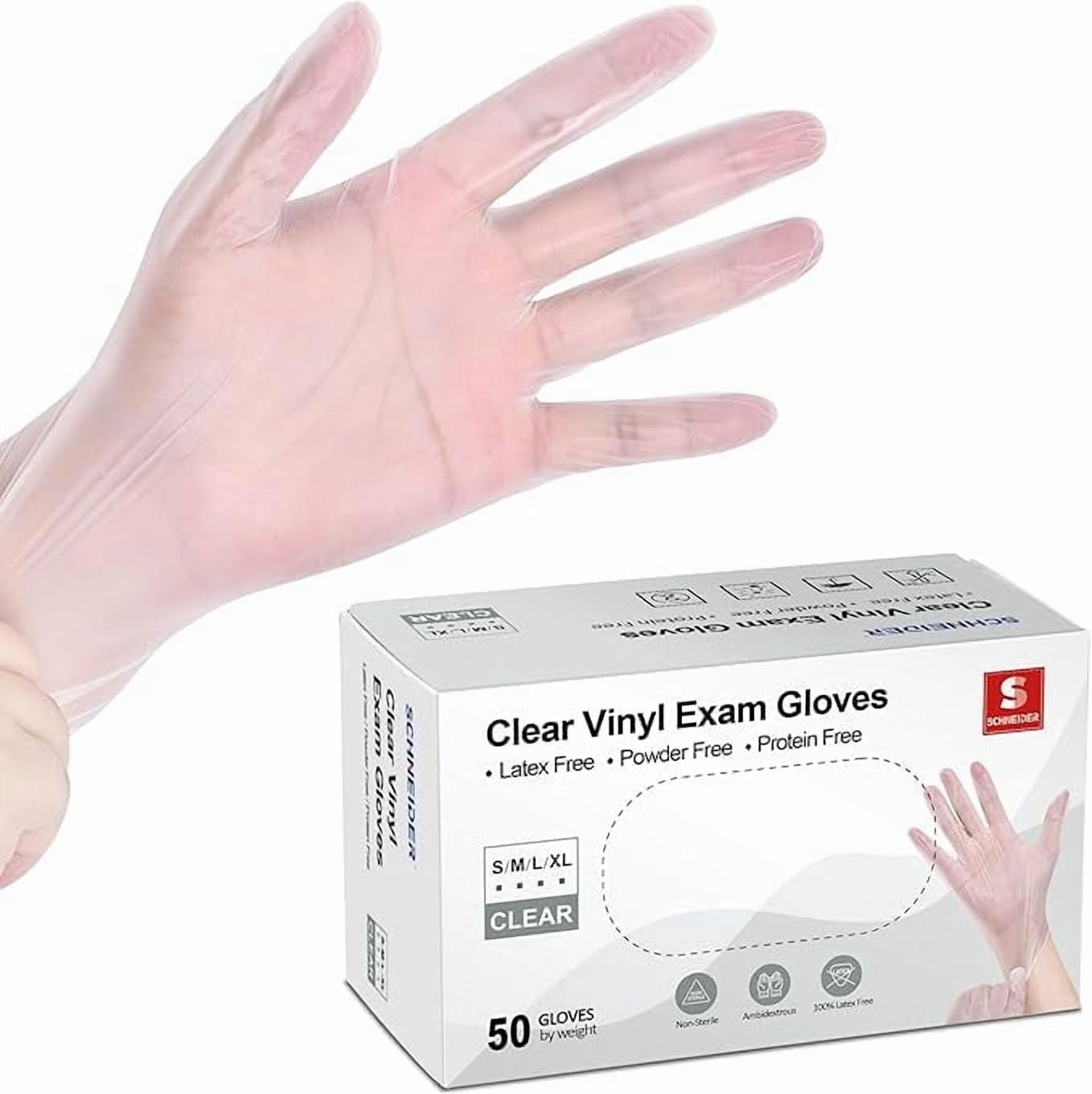 Schneider Clear Vinyl Exam Gloves, 4-mil, Large 50-ct Box, Latex-Free ...
