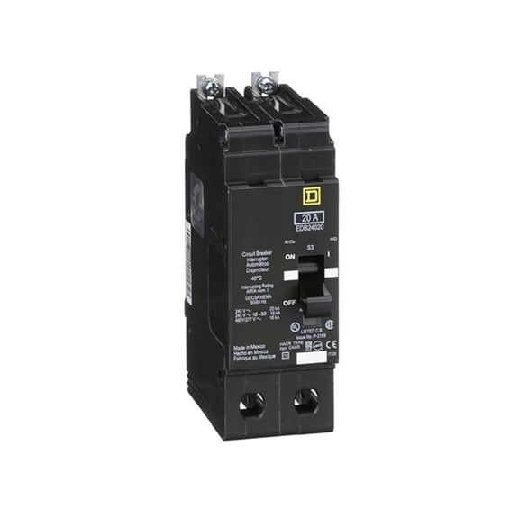 Schneider Electric EDB24020 Circuit Breaker, 20 Amp 2-Pole 480Y/277V - Bolt-On Type EDB Series for Electrical Panel Protection