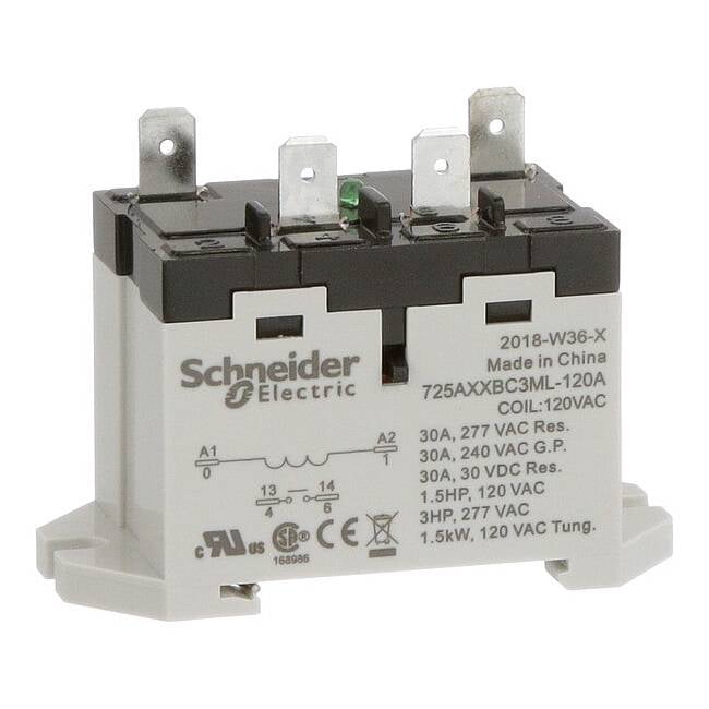 DIN Rail & Top Flange, Enclosed Power Relay, 30 A, 4 Pins, Quick Connect