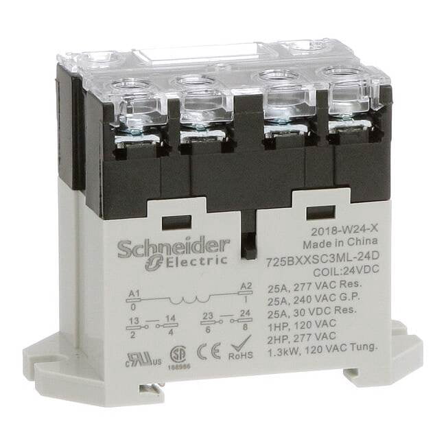 DIN Rail & Top Flange, Enclosed Power Relay, Square, 25 A, 6 Pins, Screw