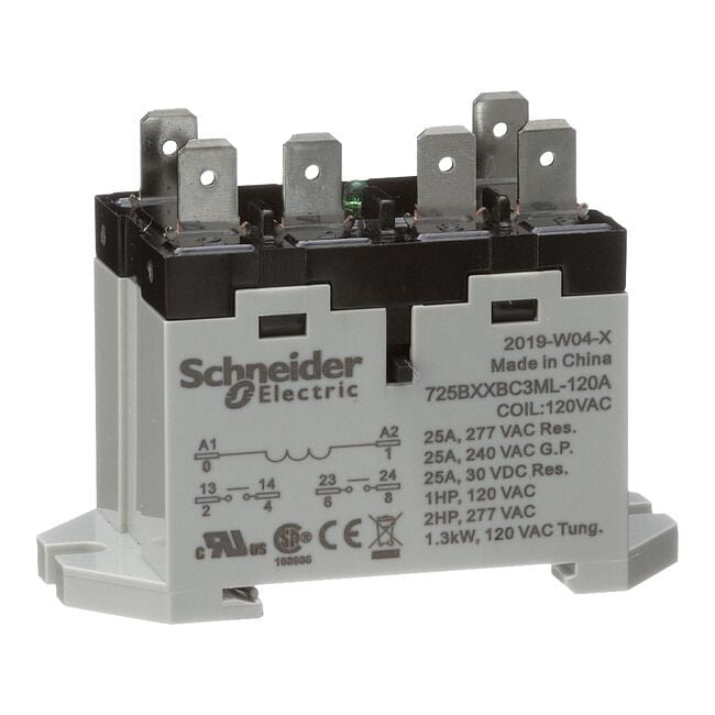 DIN Rail & Top Flange, Enclosed Power Relay, Square, 25 A, 6 Pins, Quick Connect