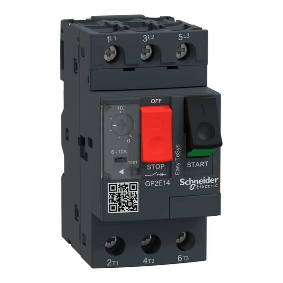 Schneider Electric GP2E14 Easy TeSys 3 Phase Manual Thermal Magnetic Motor Starter, 3 Pole, Screw Clamp Terminals, Push Button, 6-10 Amps CA2