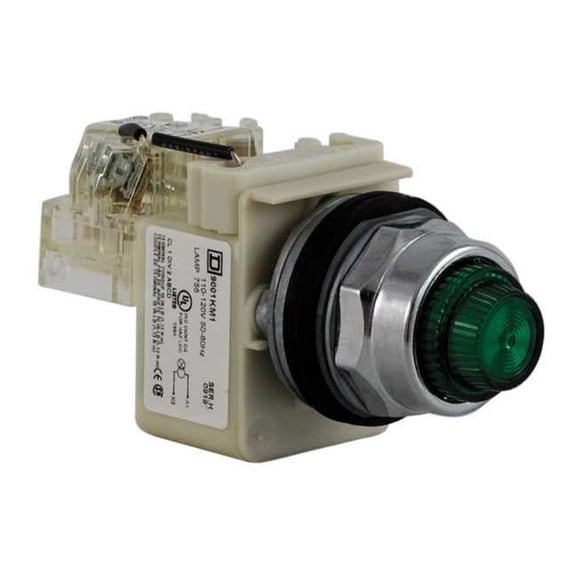 Schneider Electric Push to Test Pilot Light,Green,Incand 9001KT1G31