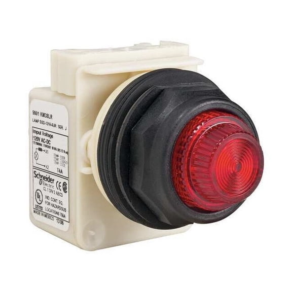 Schneider Electric Pilot Light, LED, Red, 120V, Fresnel Lens 9001SKP38LRR31