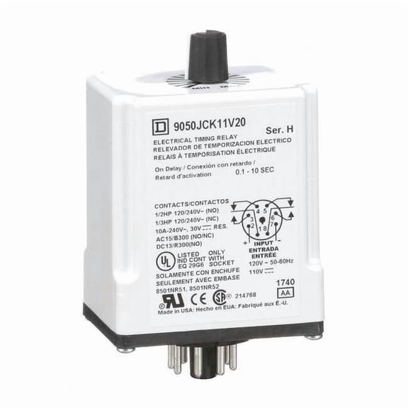 Single Function Time Delay Relay, Octal, On Delay, 1 Functions 110V AC, DPDT