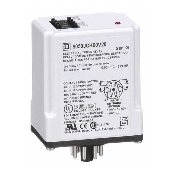 Schneider Electric SinFunTimeDelayRelay, 120VAC, 8Pins 9050JCK60V20