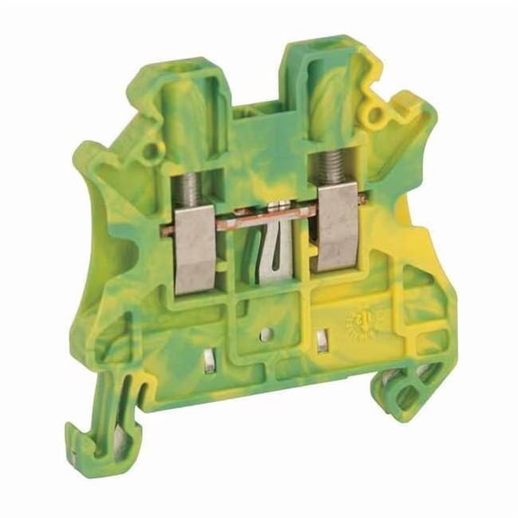 Terminal Block, Grounding, 1 Pole, 12 AWG, Screw Termination, Green, Yellow