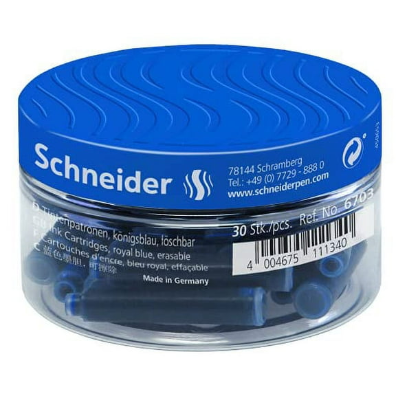 Schneider Fountain Pen Ink Cartridge, Blue, 30-Count (06703)