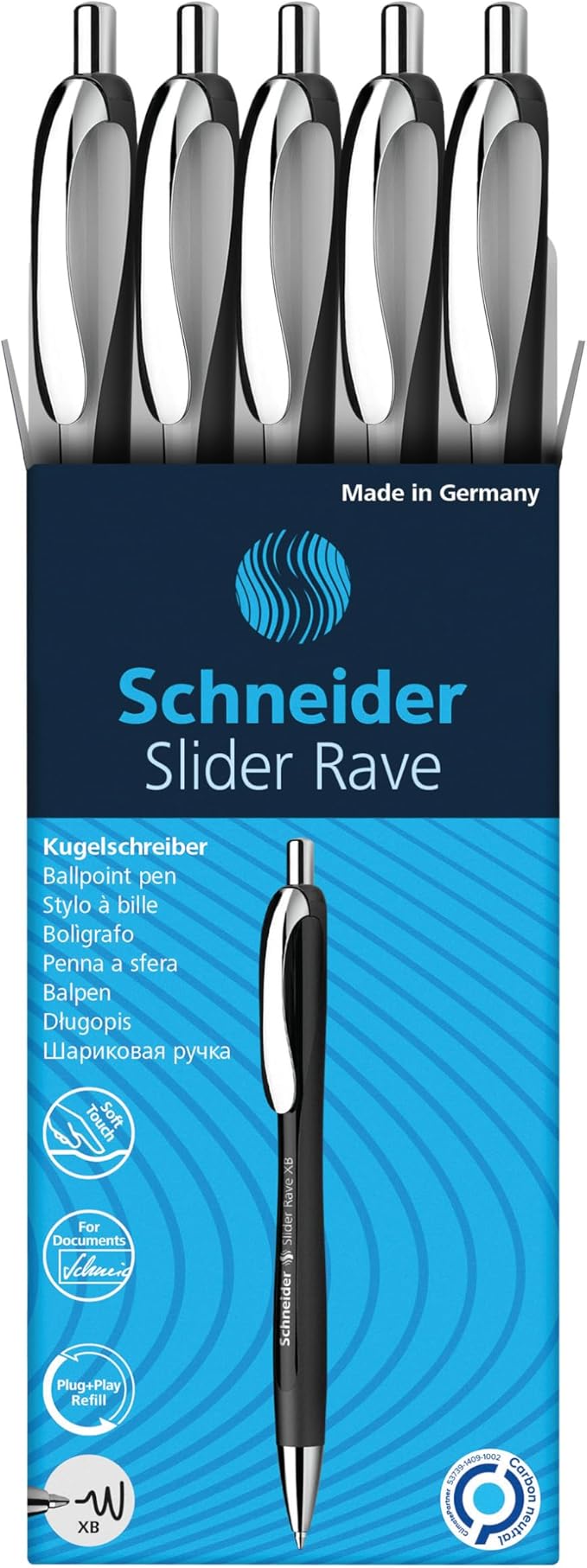 Schneider Slider Rave & Memo Ballpoint Pens - 3+1 Pack Blue Ink XB Point Pens