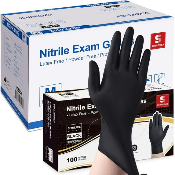 Schneider Nitrile Exam Gloves, Black, Small, Case of 1000, 5 Mil Thick Disposable Gloves, Latex Free, Powder Free, Food Safe, Non Rubber for Medical, Cleaning & Cooking, Barbecue, Food Prep