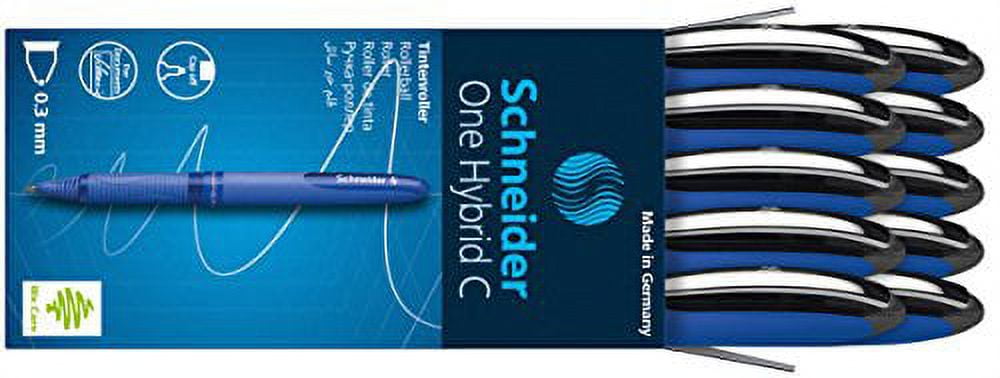 Schneider One Hybrid C Rollerball Pen, 0.3 mm Hybrid Conical Tip, Light Blue Barrel, Black Ink, Box of 10 Pens (183101)