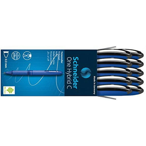 Schneider One Hybrid C Rollerball Pen, 0.3 mm Hybrid Conical Tip, Light Blue Barrel, Black Ink, Box of 10 Pens (183101)