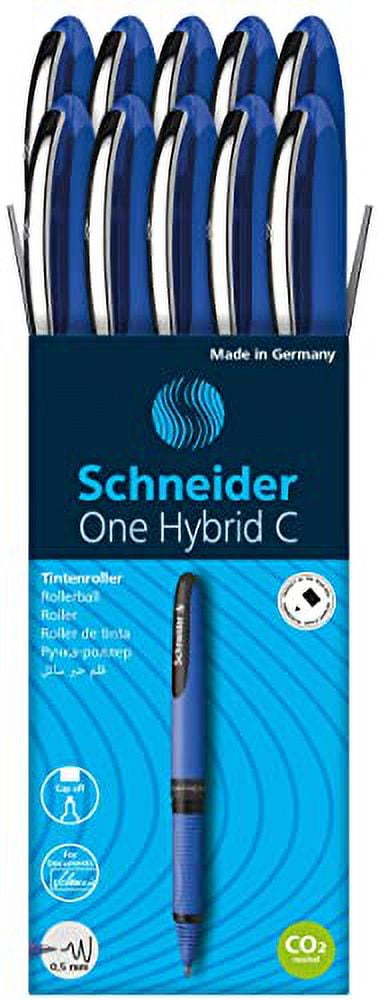 Schneider One Hybrid C Rollerball Pen, 0.5 mm Hybrid Conical Tip, Light Blue Barrel, Blue Ink, Box of 10 Pens (183203)