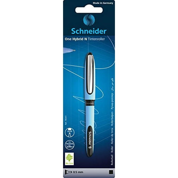 Schneider One Hybrid N Rollerball Pen, 0.5 mm Hybrid Needle Tip, Light Blue Barrel, Black Ink, Blister Pack of 1 Pen (78341)