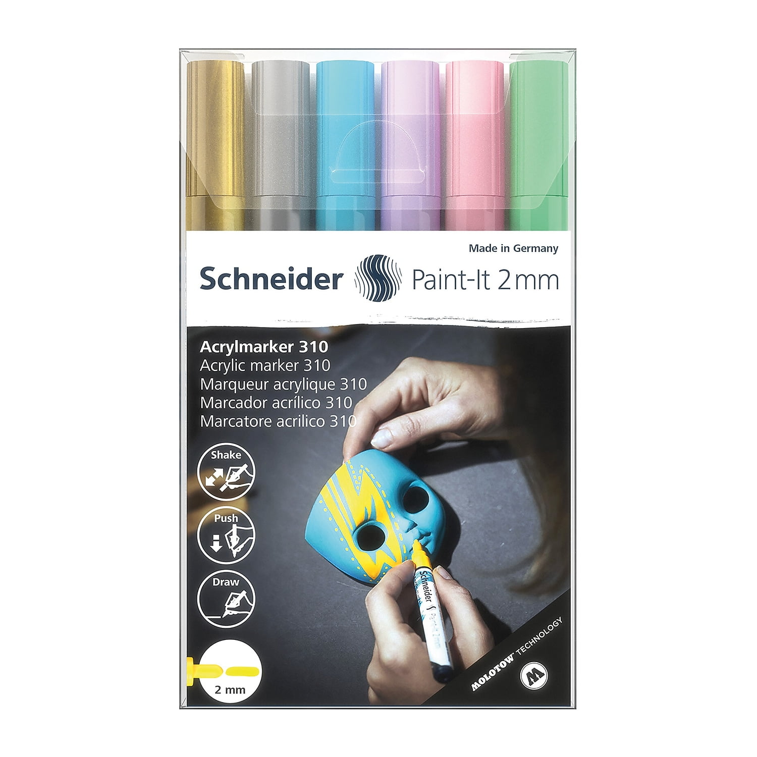 Schneider Paint-It 310 Acrylic Markers, 2 mm Bullet Tip, Wallet, 6 Assorted Pastel Ink Colors