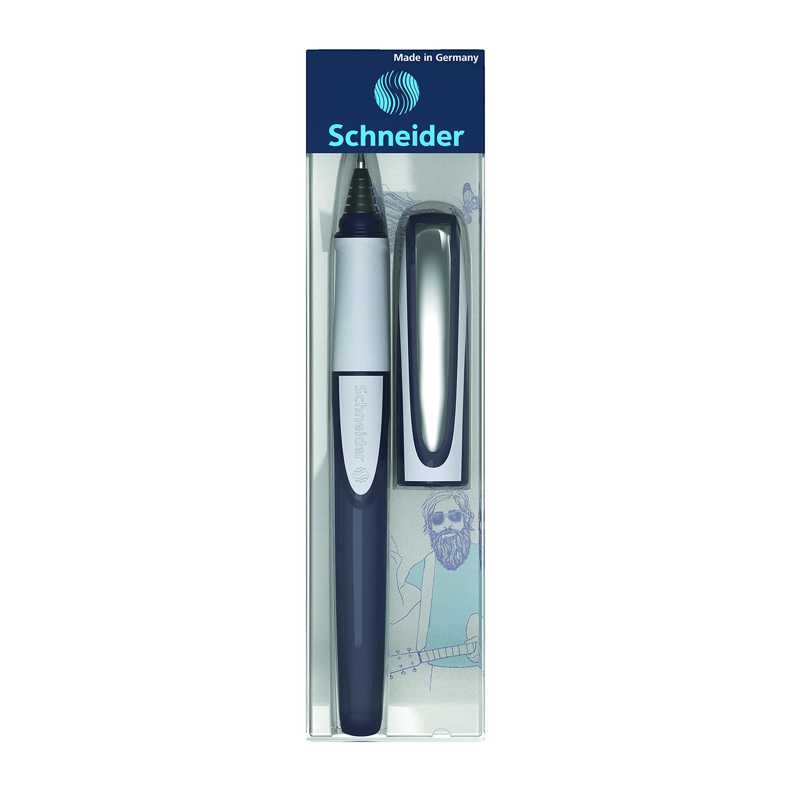 Schneider Ray Cartridge Rollerball Pen, M (Medium), Refillable, Dark Blue/Light Gray Barrel, Royal Blue Erasable Ink Cartridge (187803), RS187803